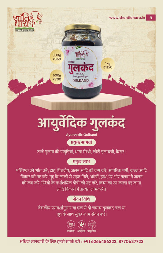 आयुर्वेदिक गुलकंद (केसर इलायची युक्त) Gulkand With Saffron & Cardamom Shantidhara